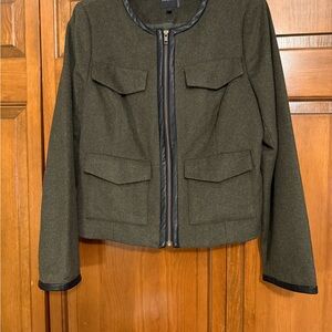 NWOT Olive Wool-like Jacket w/Faux Leather Trim from The Limited